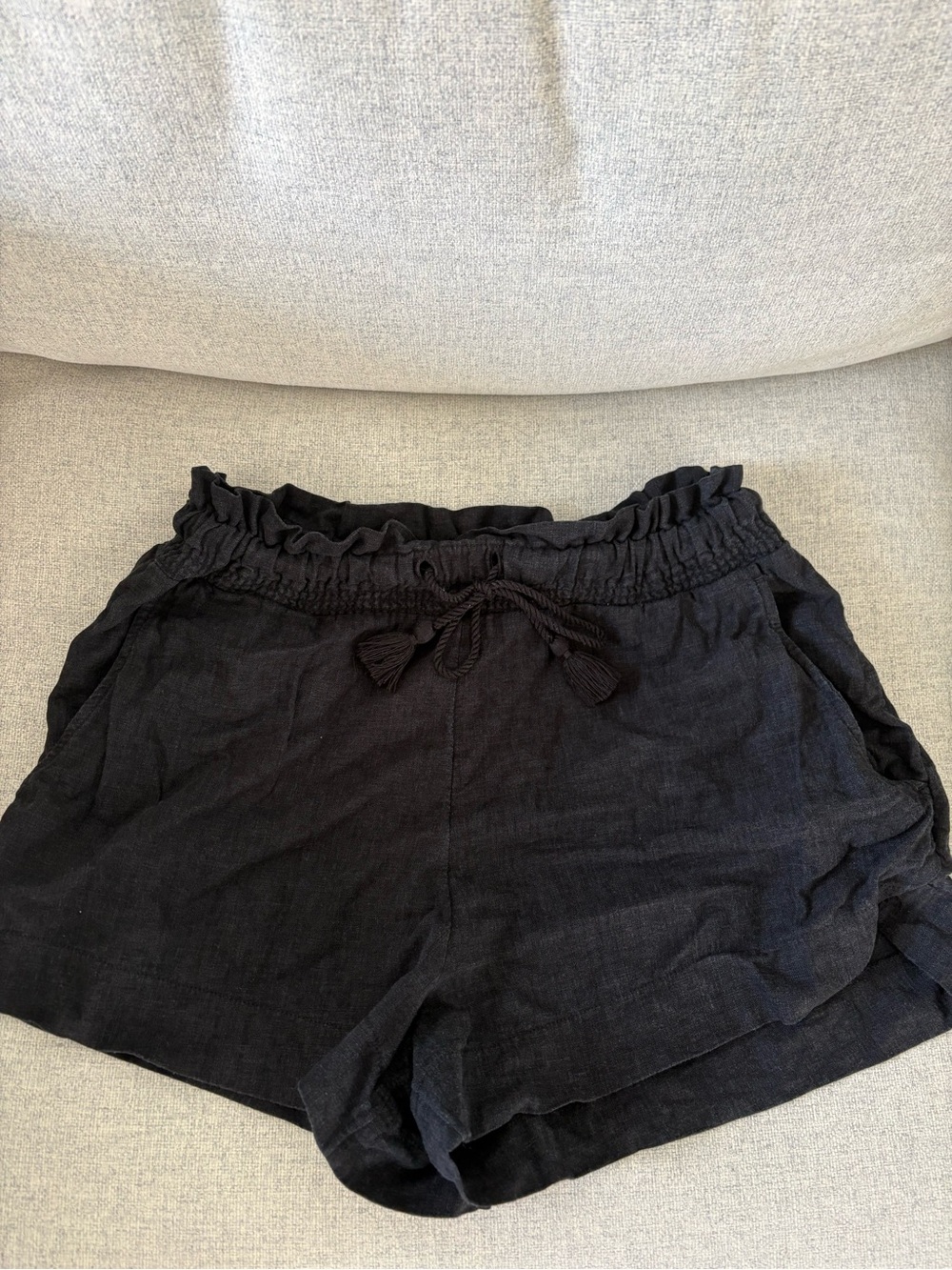 Abercrombie & Fitch Black High-Waist Ruffle Drawstring Shorts